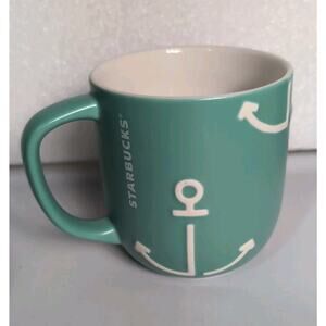 Starbucks Nautical Anchor Logo Turquoise Mint Ceramic Mug Cup 12 oz 2015